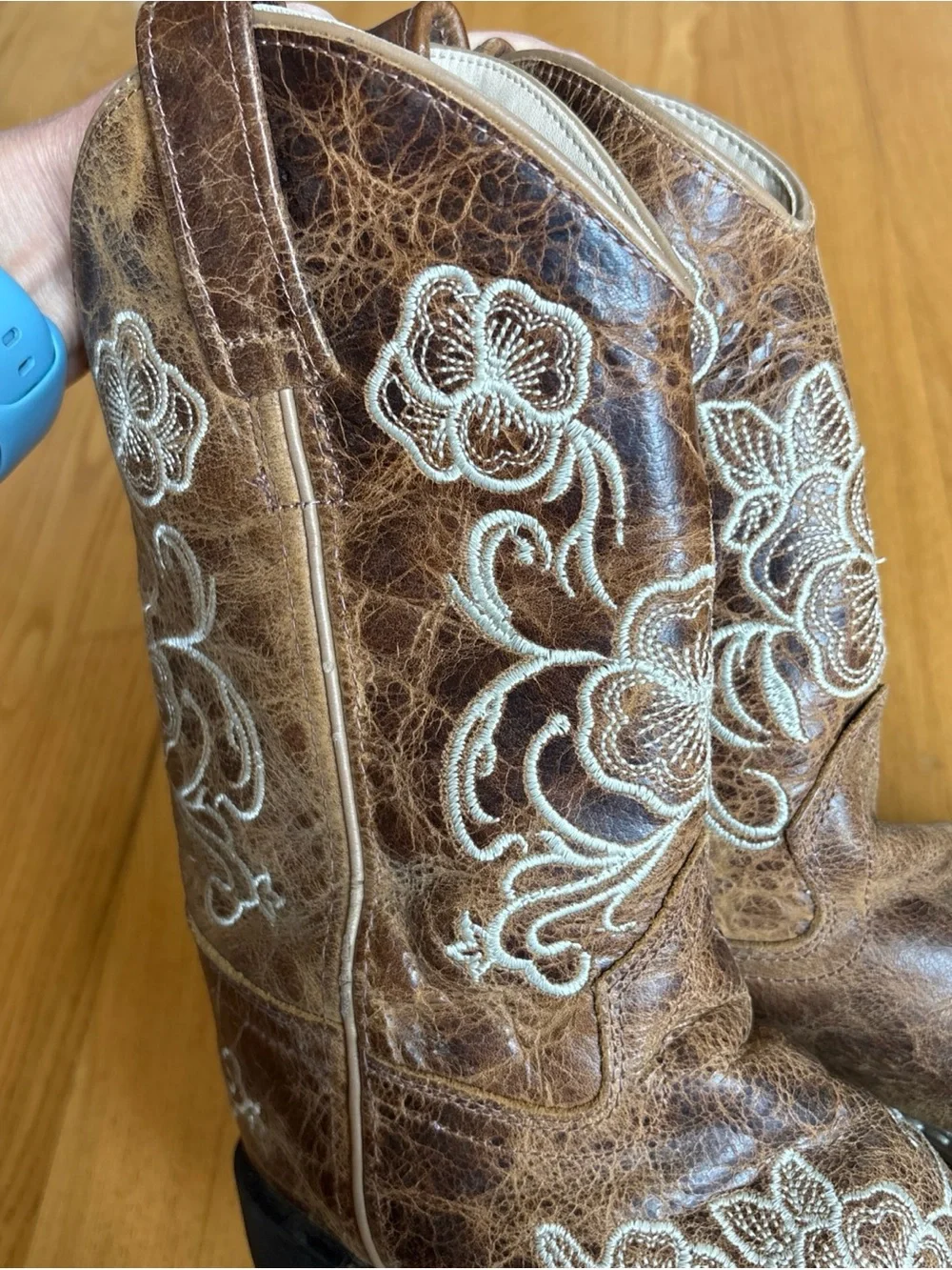 Shyanne Girls Boots Little Lasy Floral Embroidered Western Brown Youth Kid Sz 1D